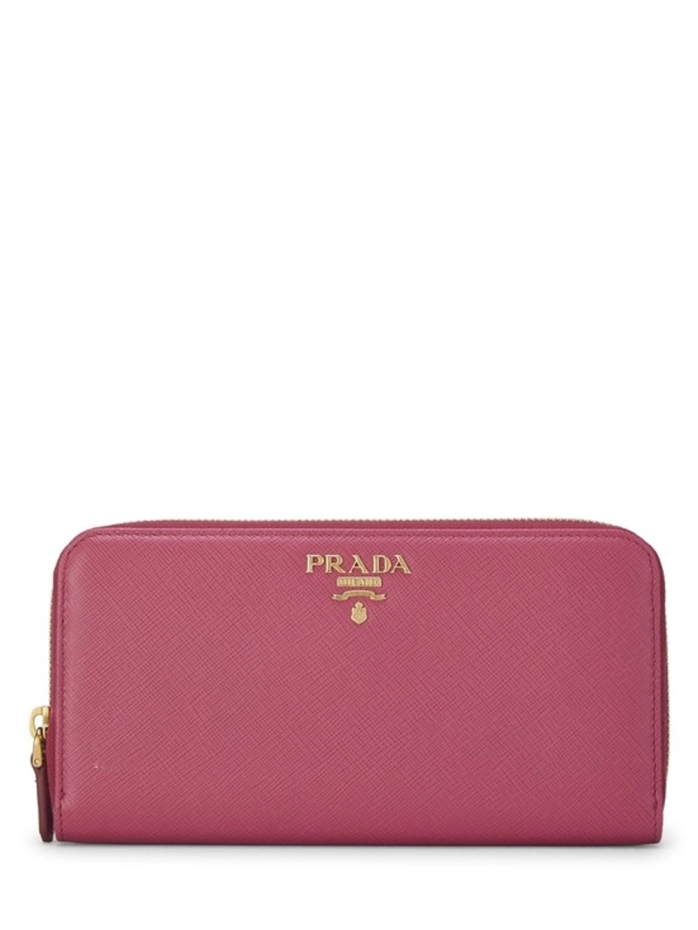 Prada Pink Saffiano Zip Wallet with Gold Logo